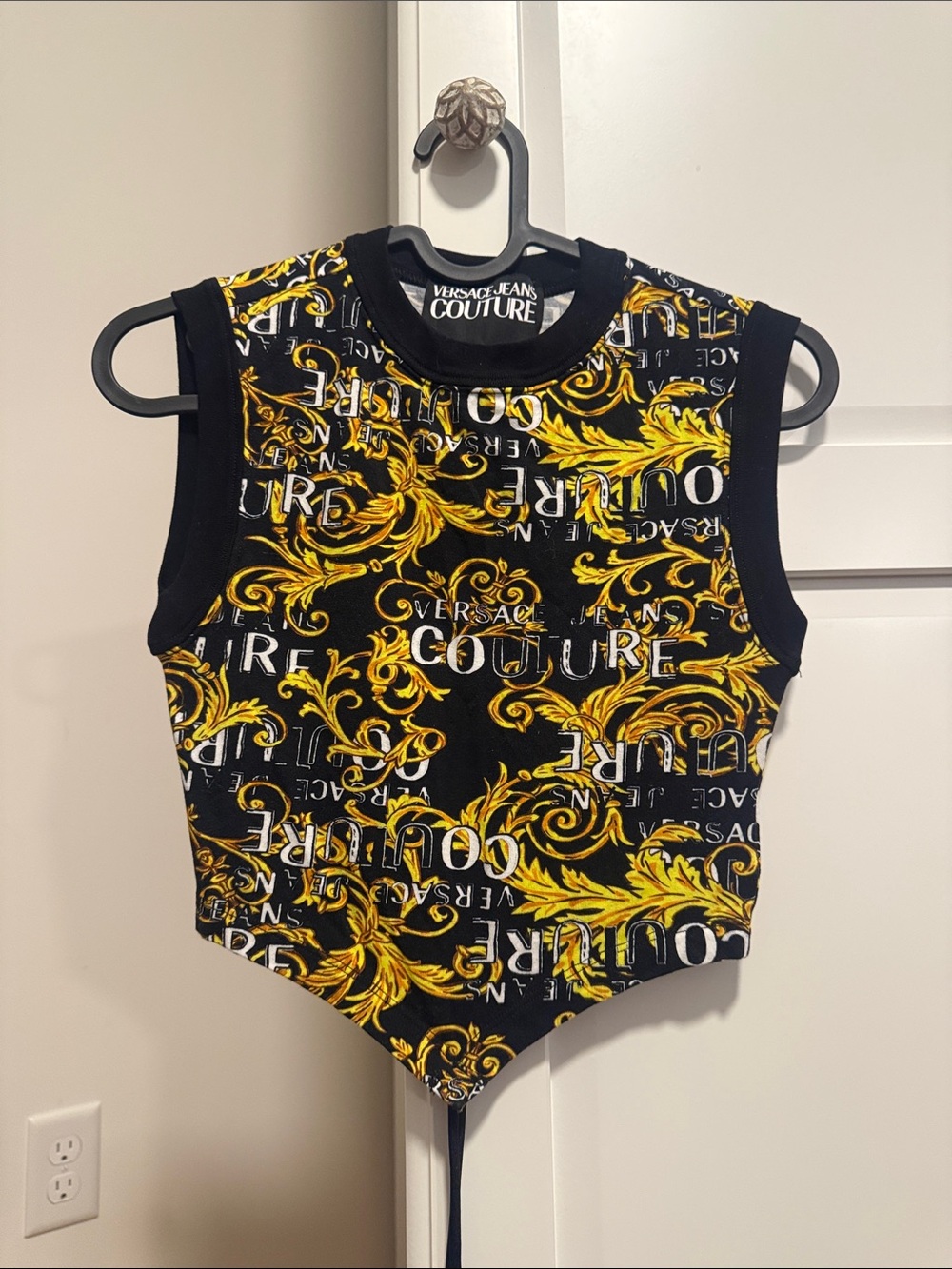 Versace Jeans Couture Black Baroque Crop Top size xs